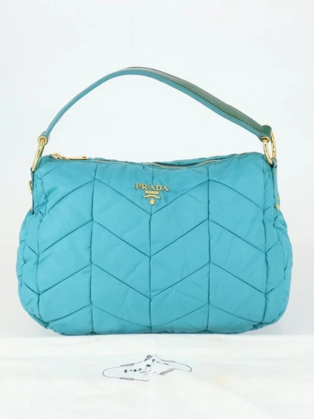 PRADA Shoulder Bag Nylon Blue Gold Auth